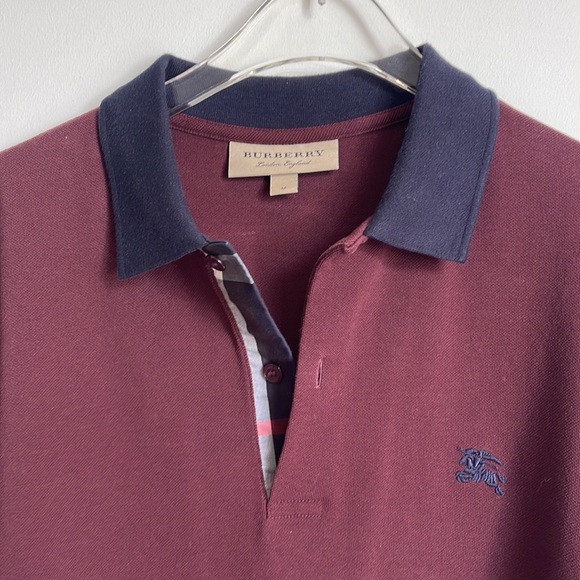 SOLD Burberry Burgundy with Navy trim Men’s Polo Shirt - Picture 2 of 3